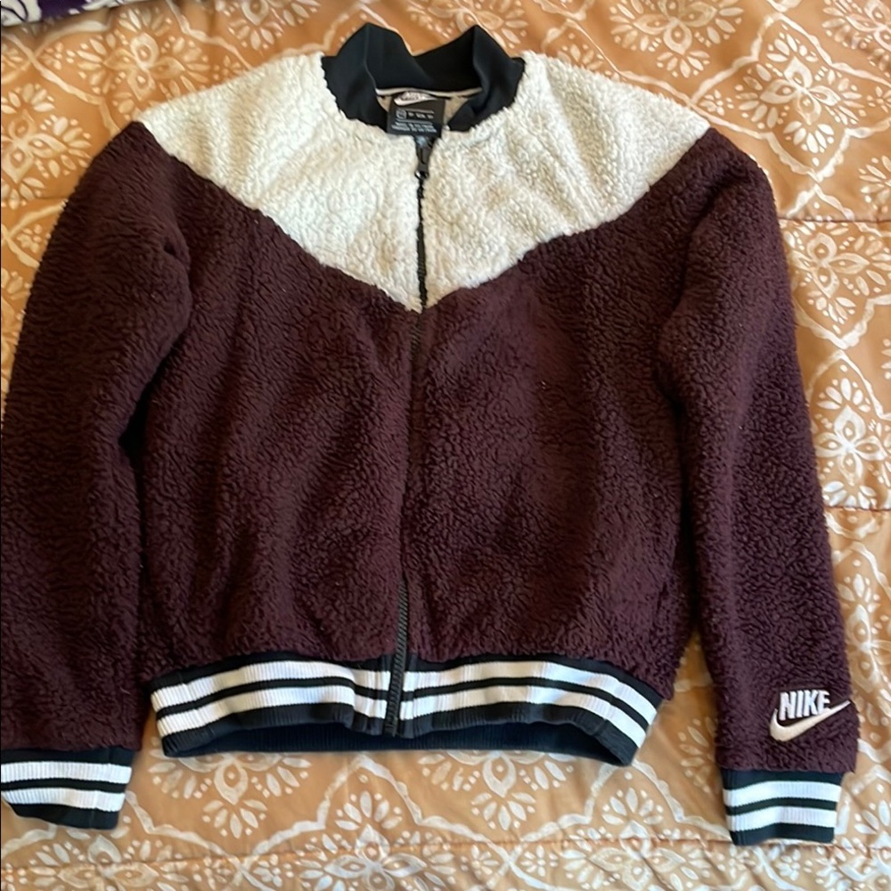 Nike Burgundy and White Sherpa sweatshirt